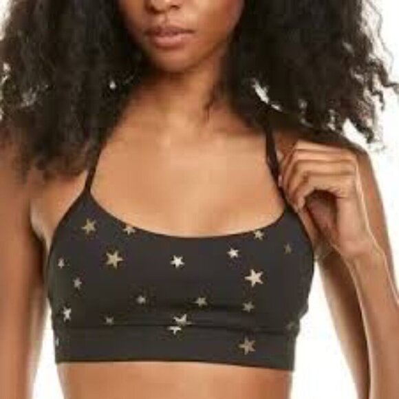 ✅ CHRLDR Sports Bra Allover Scattered Stars X-Large Black Gold Spaghetti Straps - Picture 9 of 9